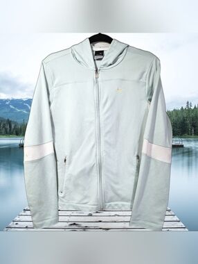 Nike Light Blue Zip Hoodie w/ White Accents Gold Embroidered Swoosh Size Medium